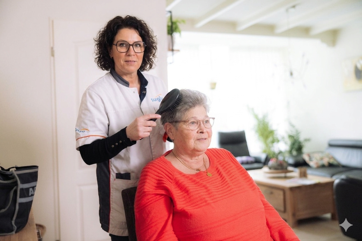 Ervaren zorgprofessional verleent zorg aan een bewoner